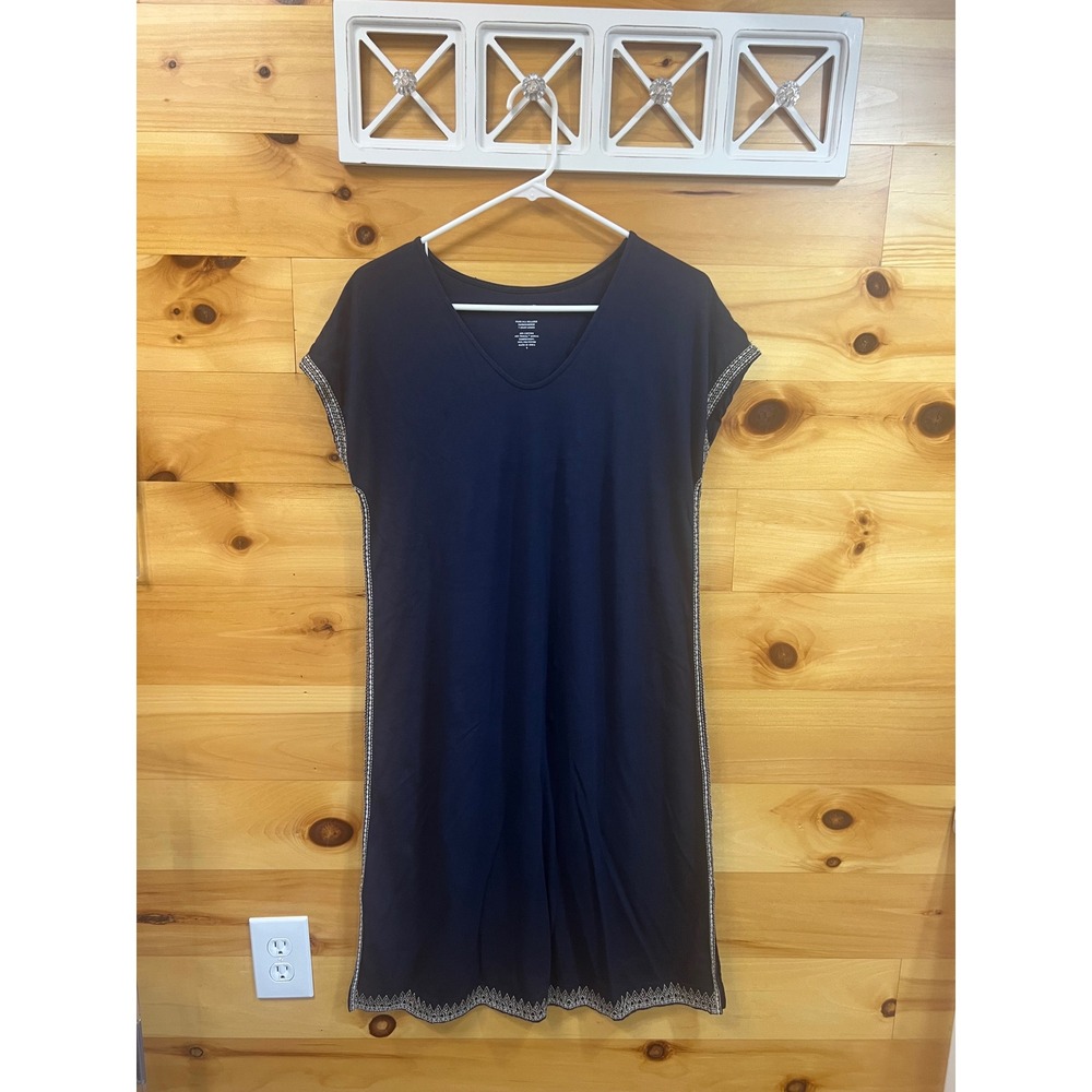 Pure Jill Navy Blue Embroidered T-Shirt Dress Relaxed Cotton Modal V-Neck Small